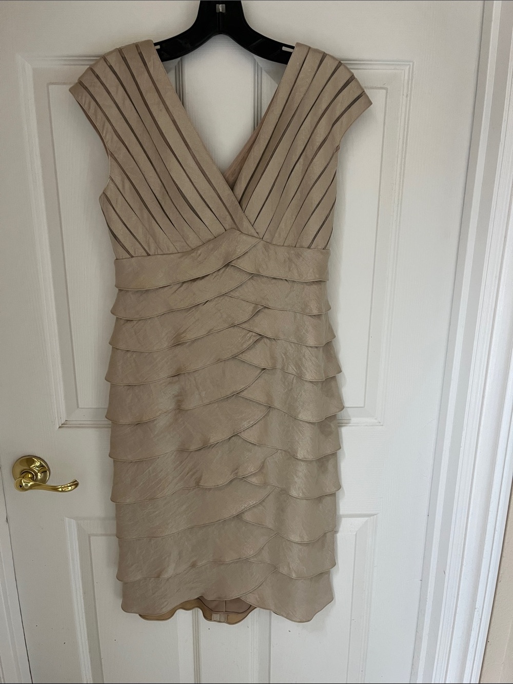 Adrianna Papell Taupe Layered V-Neck Midi Dress